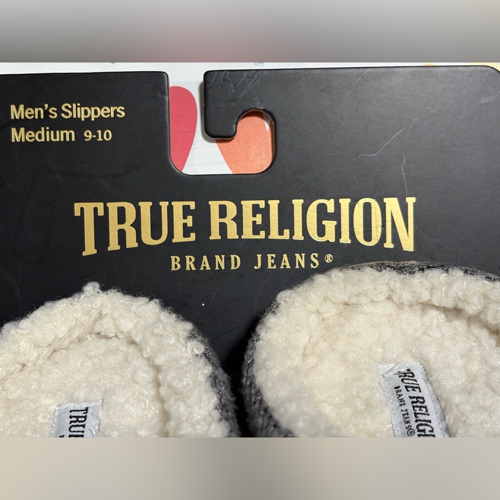 NEW True Religion Mens Slippers, Medium 9/10 Gray w/Black Logo - Picture 14 of 14